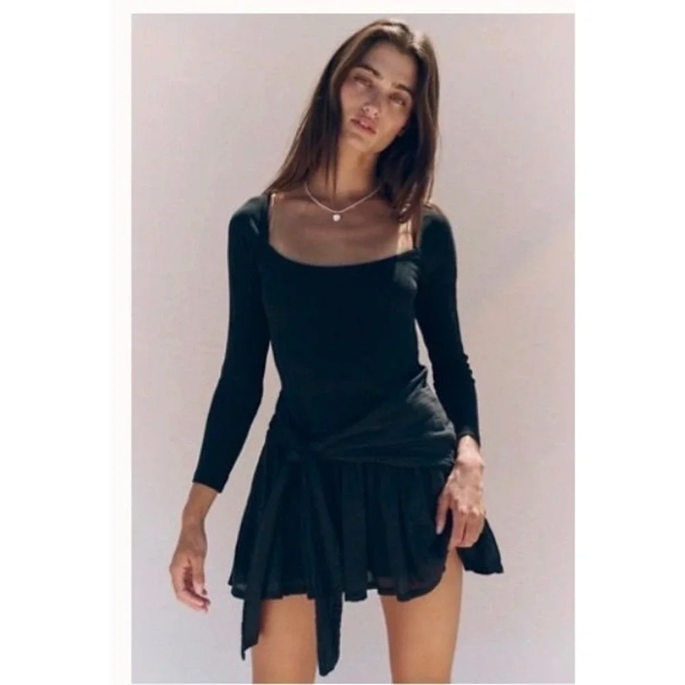 New NWT Free Est by Free people Lexi Drop Waist Dress black XS MSRP $78 date